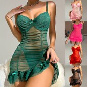 Moteriškas apatinis trikotažas Nėriniai Moteriški permatomi tinkliniai drabužiai su V kaklu, permatomi miegui naktiniai marškiniai Permatomas Bodysuit Moteriškas apatinis trikotažas