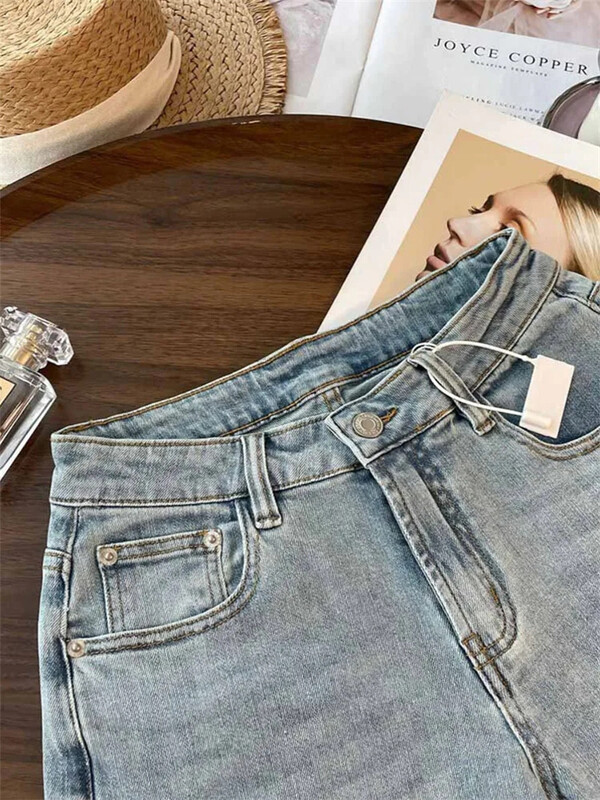 Kék farmer Női, magas derekú, táskás amerikai divatos utcai viselet farmer Női tavaszi nyár ÚJ Egyenes, széles lábú Cowgirl nadrág