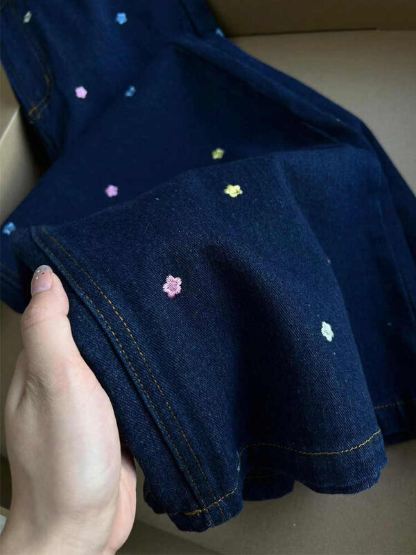 Izšuvumi Ziedu džinsi Sieviešu rudens jauns ar augstu vidukli brīvas taisnas platas džinsu bikses amerikāņu stila vintage bikses