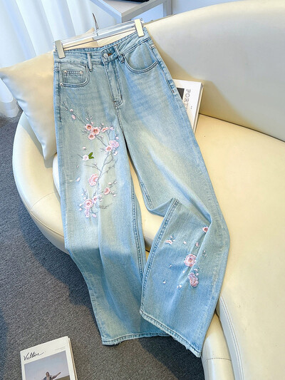 Lilletikandiga naiste teksad vabaaja vabad laiad püksid Korea mood kõrge vöökohaga Slim Fit teksapüksid sügis uus