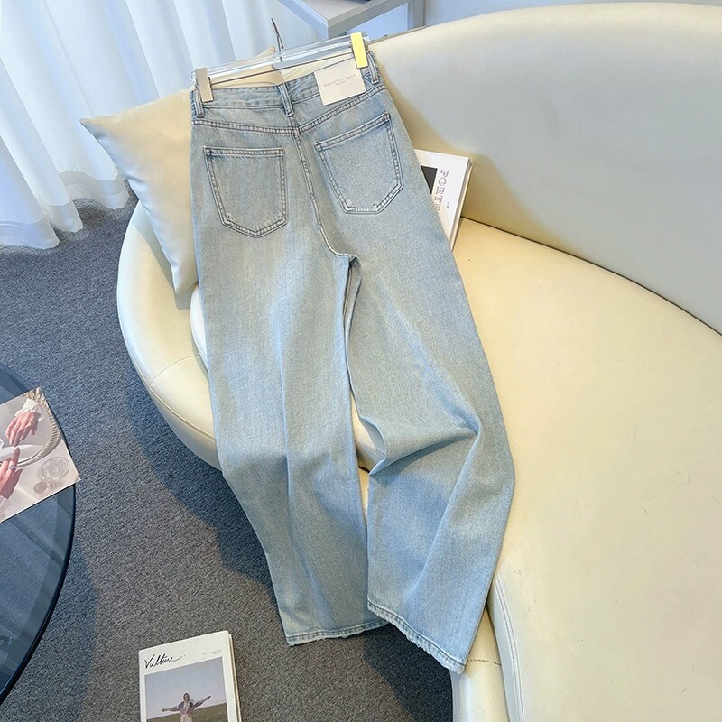 Lilletikandiga naiste teksad vabaaja vabad laiad püksid Korea mood kõrge vöökohaga Slim Fit teksapüksid sügis uus