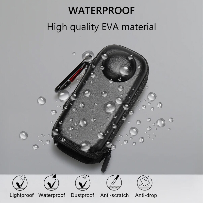 skirtas Insta360 X4 Priedai PU mažo dydžio kieto korpuso krepšys, nesubraižantis kelioninis laikymo dėklas su karabine, nešiojamasis laikymo krepšys