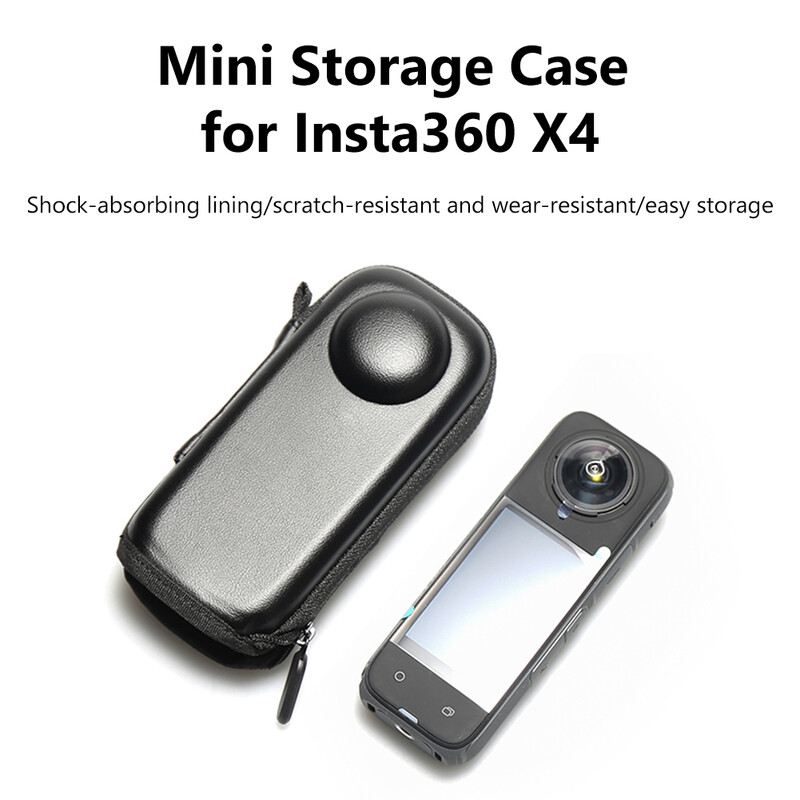 skirtas Insta360 X4 Priedai PU mažo dydžio kieto korpuso krepšys, nesubraižantis kelioninis laikymo dėklas su karabine, nešiojamasis laikymo krepšys