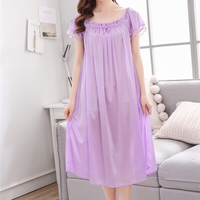 Ice Silk Lace Long Sleepwear V formos iškirpte miegui skirtų rūbų komplektas Naktinių marškinėlių Naminiai rūbai Naktiniai pižamos Moteriški naktiniai marškiniai laisvi plius dydis