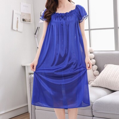 Ice Silk Lace Long Sleepwear V formos iškirpte miegui skirtų rūbų komplektas Naktinių marškinėlių Naminiai rūbai Naktiniai pižamos Moteriški naktiniai marškiniai laisvi plius dydis