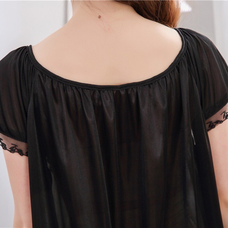 Ice Silk Lace Long Sleepwear V formos iškirpte miegui skirtų rūbų komplektas Naktinių marškinėlių Naminiai rūbai Naktiniai pižamos Moteriški naktiniai marškiniai laisvi plius dydis