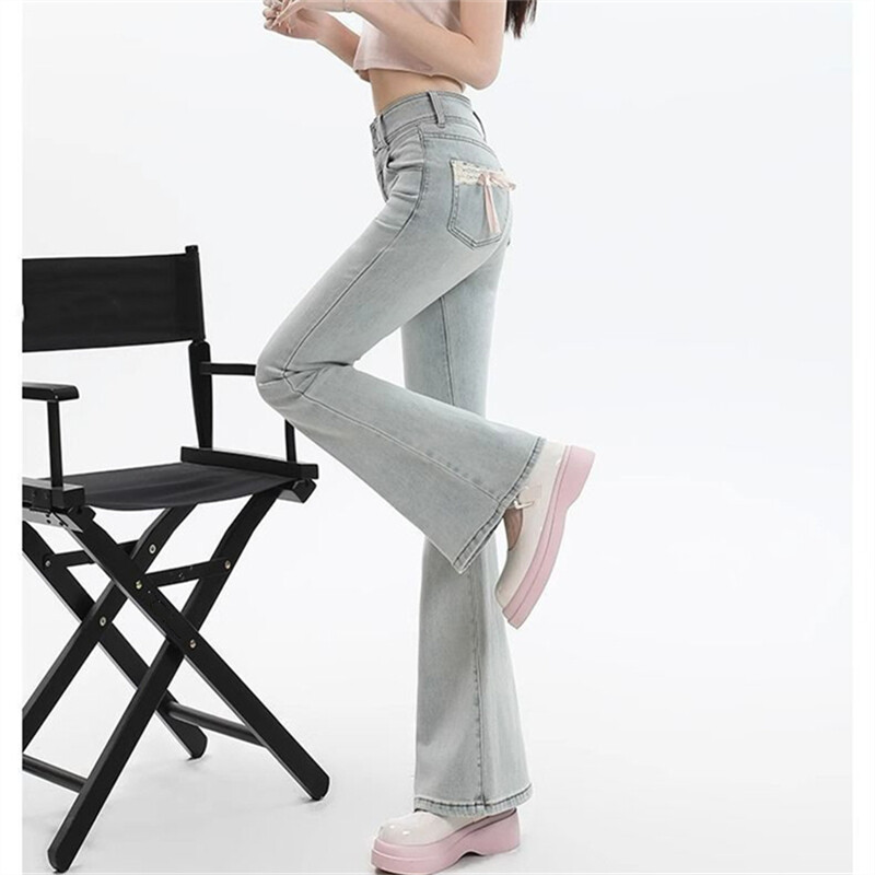 Sieviešu bantes dizains mikro uzplaiksnītās bikses Sweet Girl Street bikses Modes apakšas Sieviešu bikses ar augstu vidukli, taisnas bikses