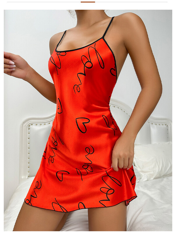 Valentino dienos ledo šilko pižamos sijonas be rankovių trumpas sijonas su sijonu su sijonu Sexy pižama Moteriški ploni spaudiniai namų drabužiai