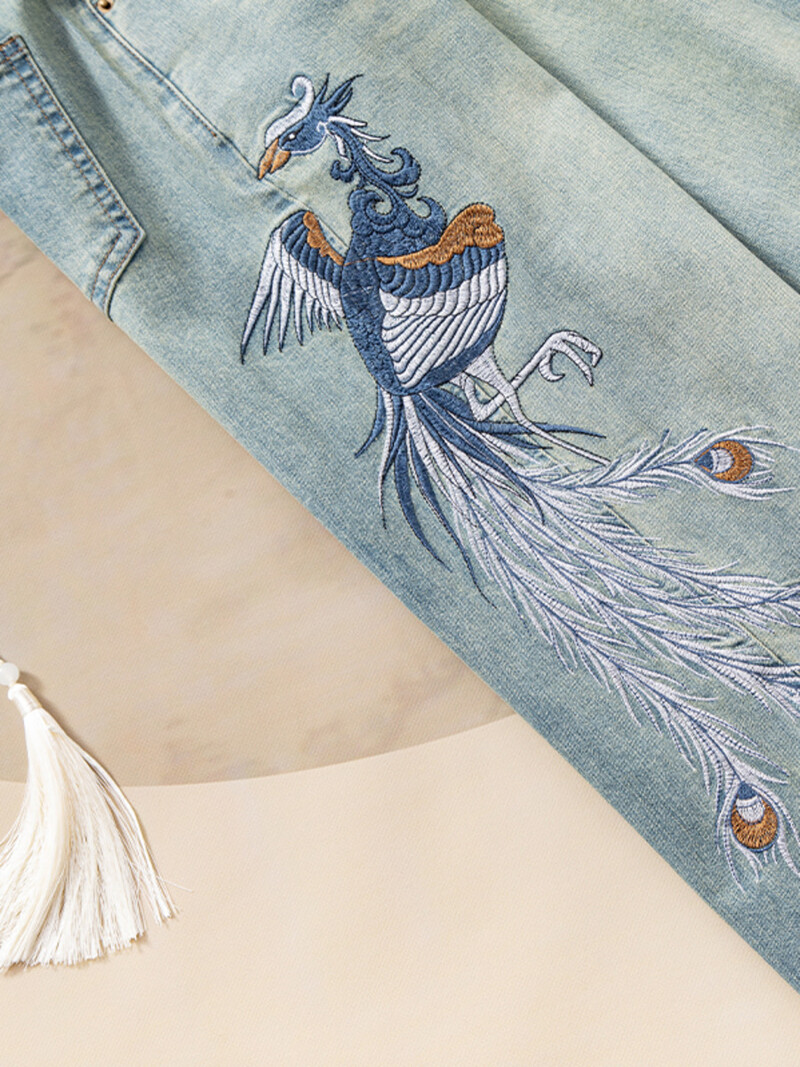 2024 m. vasara Nauji moteriški džinsai su aukštu juosmeniu, siuvinėti madingi, ploni džinsiniai kelnės tiesiomis kojomis Retro stiliaus laisvalaikio moteriški drabužiai