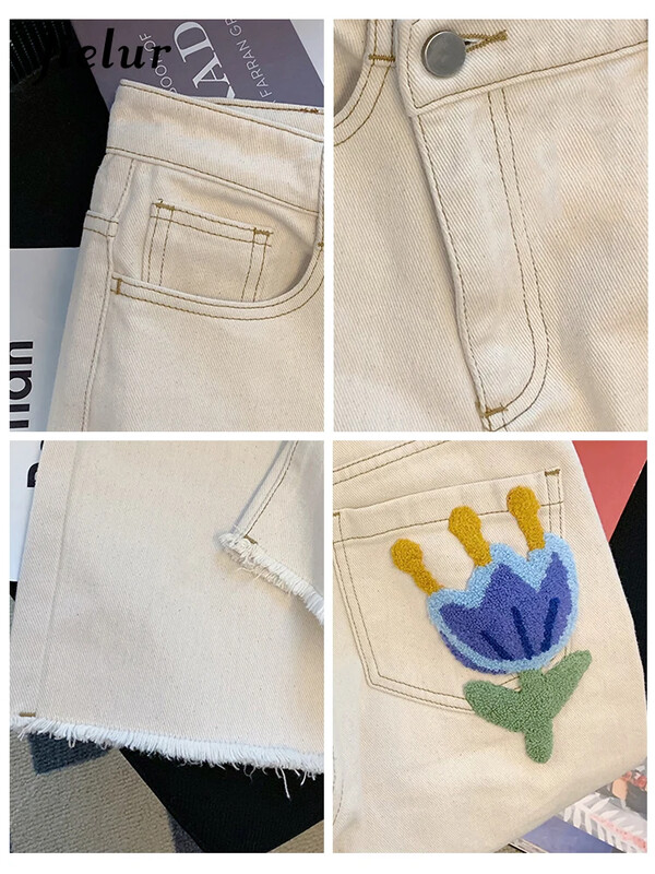 Jielur Κεντητό με πετσέτα ψηλόμεσο γυναικείο τζιν Chic Νέο λεπτό ίσιο γυναικείο παντελόνι Γυναικείο casual βερίκοκο τζιν S-XL