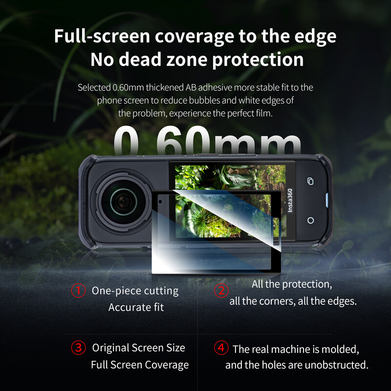 CYNOVA priekš Insta360 X4 ekrāna aizsargs rūdīta stikla plēve 2.5D Pilns aizsargājošs caurspīdīgs vāciņš Insta 360 X4 aksesuāriem