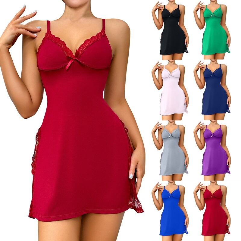 Sieviešu mežģīņu kleita, seksīga slīdoša kleita ar tauriņu rotājumu un sānu šķēlumu, kontrastējoša mežģīņu volānu nakts kleita