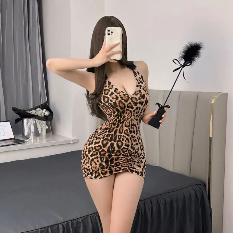 Γυναικεία Leopard Print Διασκεδαστικά εσώρουχα Lace Ol Secretary Uniform Σαγηνευτικό πάθος Midnight Charm Σέξι νυχτερινά ρούχα για γυναίκες