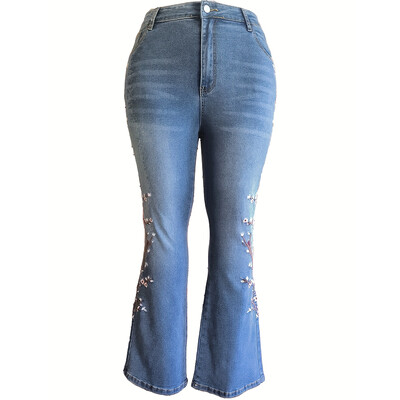 2024 ősz tél új divat női vintage hímzett farmerek női virágos nadrágok nagy méretű, egyenes derékszögű női farmernadrágok