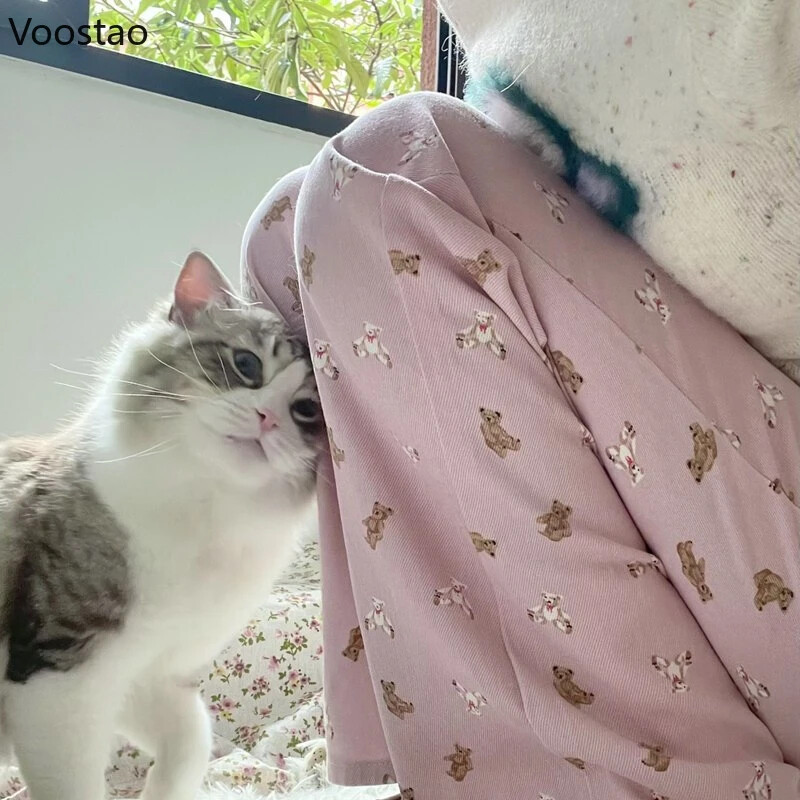 Ροζ τζιν Γυναικεία Γλυκό χαριτωμένο καρτούν με στάμπα με ψηλόμεσο φαρδύ πόδι παντελόνι Vintage κορίτσια casual Y2k αισθητικής φαρδιά τζιν παντελόνι