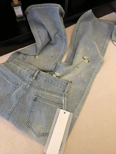 Nyári új stílusú hímzett széles szárú farmer női nagyméretű bő szabású karcsúsító magas derekú nadrág kínai country stílusú