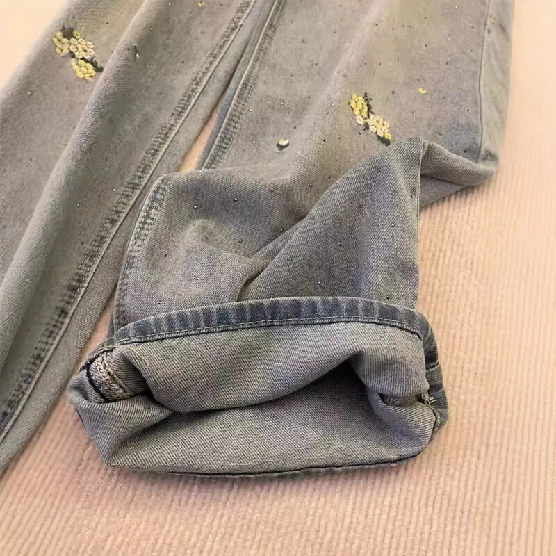 Nyári új stílusú hímzett széles szárú farmer női nagyméretű bő szabású karcsúsító magas derekú nadrág kínai country stílusú