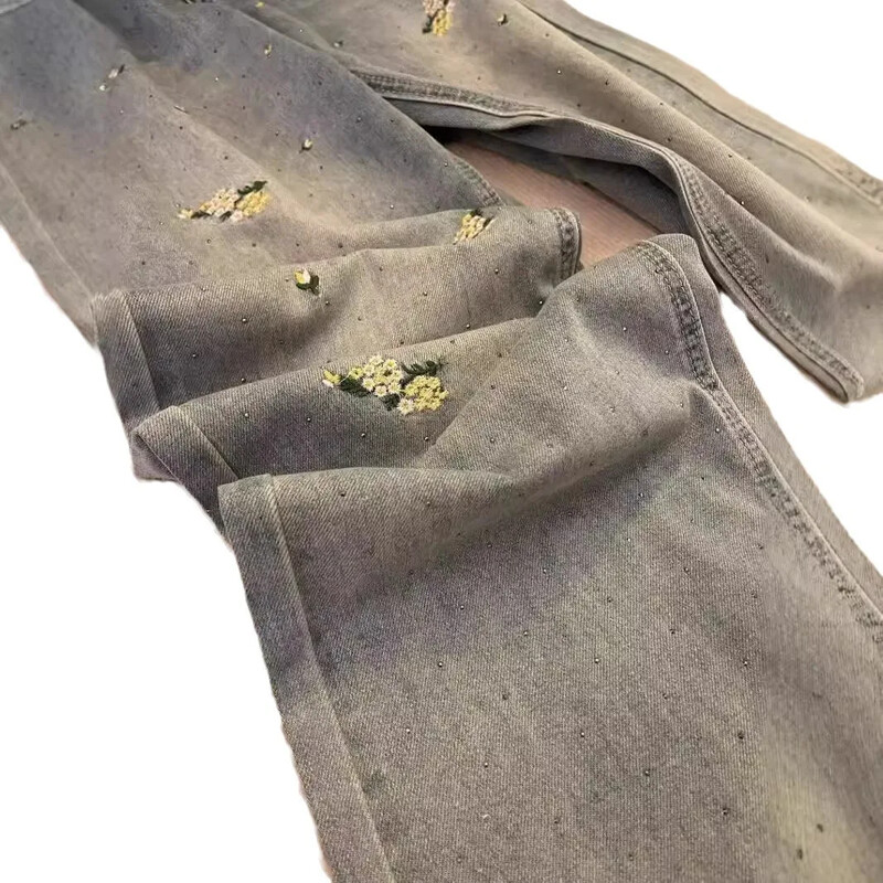 Nyári új stílusú hímzett széles szárú farmer női nagyméretű bő szabású karcsúsító magas derekú nadrág kínai country stílusú