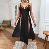 Seksualūs nėriniai, solidūs, moteriški miegui skirti apatiniai apatiniai tinkliniai apatiniai apatiniai V šoniniai įpjovimai be rankovių moteriška madinga chalatas suknelė naktiniai drabužiai ML