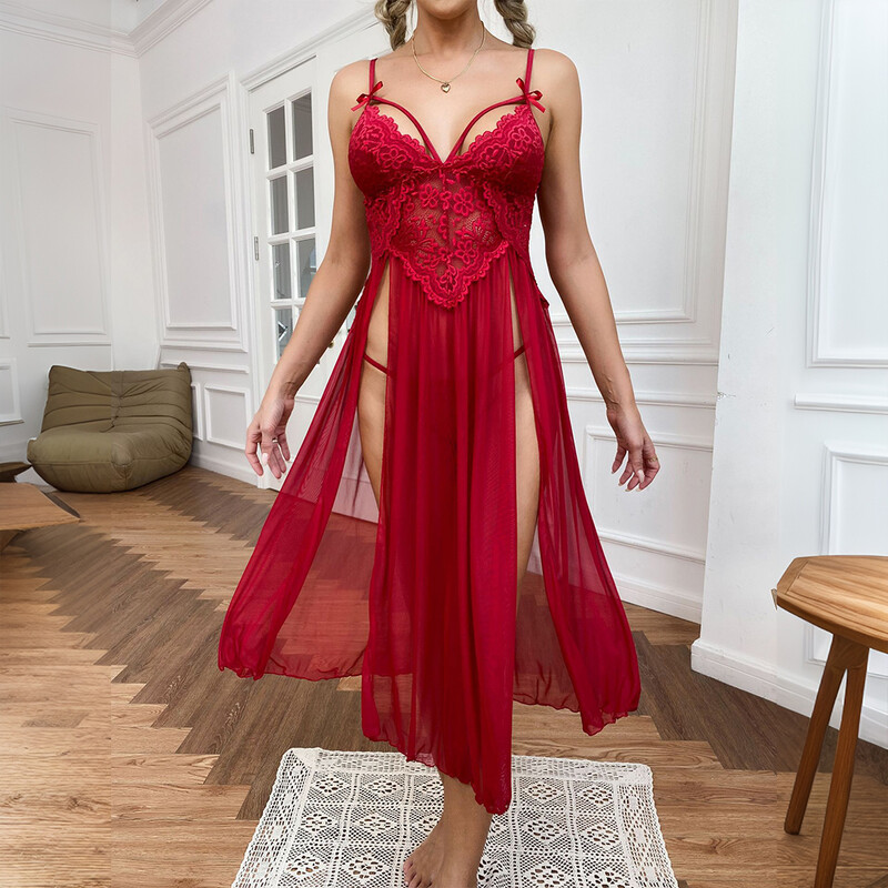 Seksualūs nėriniai, solidūs, moteriški miegui skirti apatiniai apatiniai tinkliniai apatiniai apatiniai V šoniniai įpjovimai be rankovių moteriška madinga chalatas suknelė naktiniai drabužiai ML