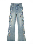 Pavasaris Vasara Nauji Džinsai Gėlėmis Siuvinėjimas Aukštu juosmeniu Dizainas Estetika Pantalones De Mujer Mada Visi atitinka elegantiškus drabužius