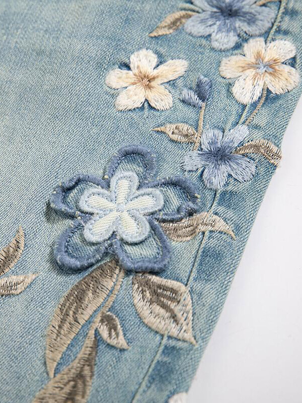Pavasaris Vasara Nauji Džinsai Gėlėmis Siuvinėjimas Aukštu juosmeniu Dizainas Estetika Pantalones De Mujer Mada Visi atitinka elegantiškus drabužius