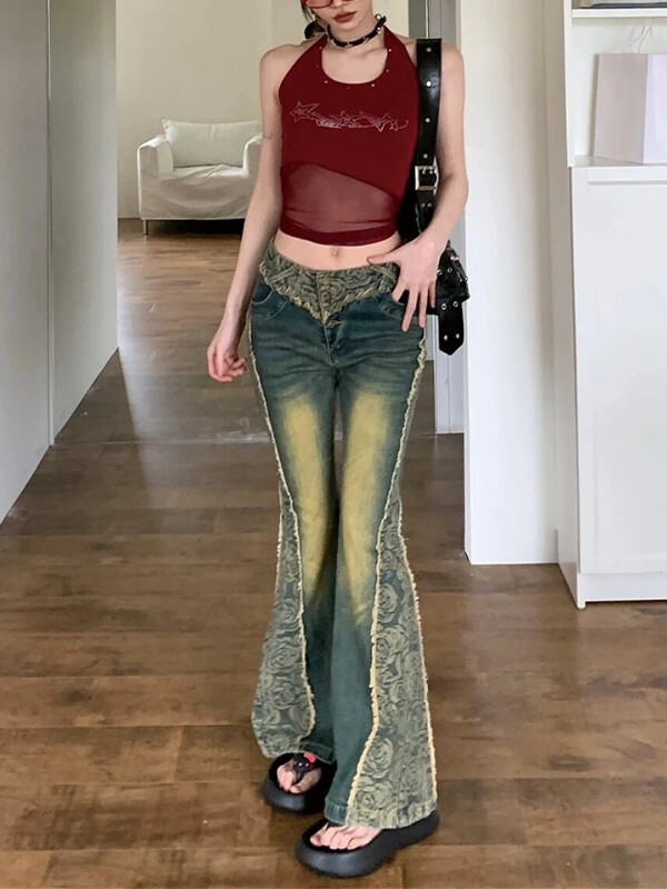 Moteriški džinsai su žemu juosmeniu, siauri, seksualūs, seksualūs, platėjantys Y2k kelnės, madingi High Street amerikietiško stiliaus Nauji Pantalon Vintage Mujer