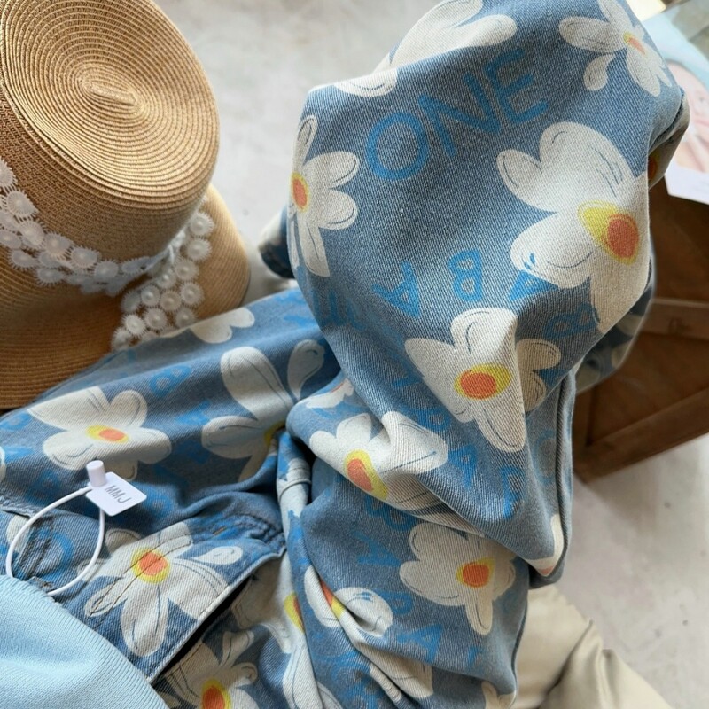 Moteriški džinsai Kūryba Individualios moksleivės gėlėtos raidės Saldžios šventės Atsitiktinis korėjietiškas stilius Unikali plačia kojelė aukštu juosmeniu Prašmatnus