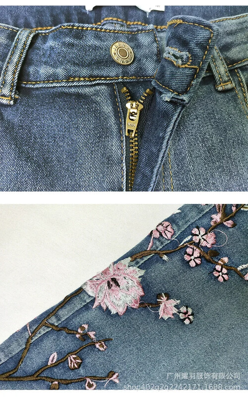 Jauni sieviešu retro džinsi ar augstu vidukli Elastīgi Slim Fit Izšuvumi Flare Bikses Visa garuma džinsa bikses Džinsi