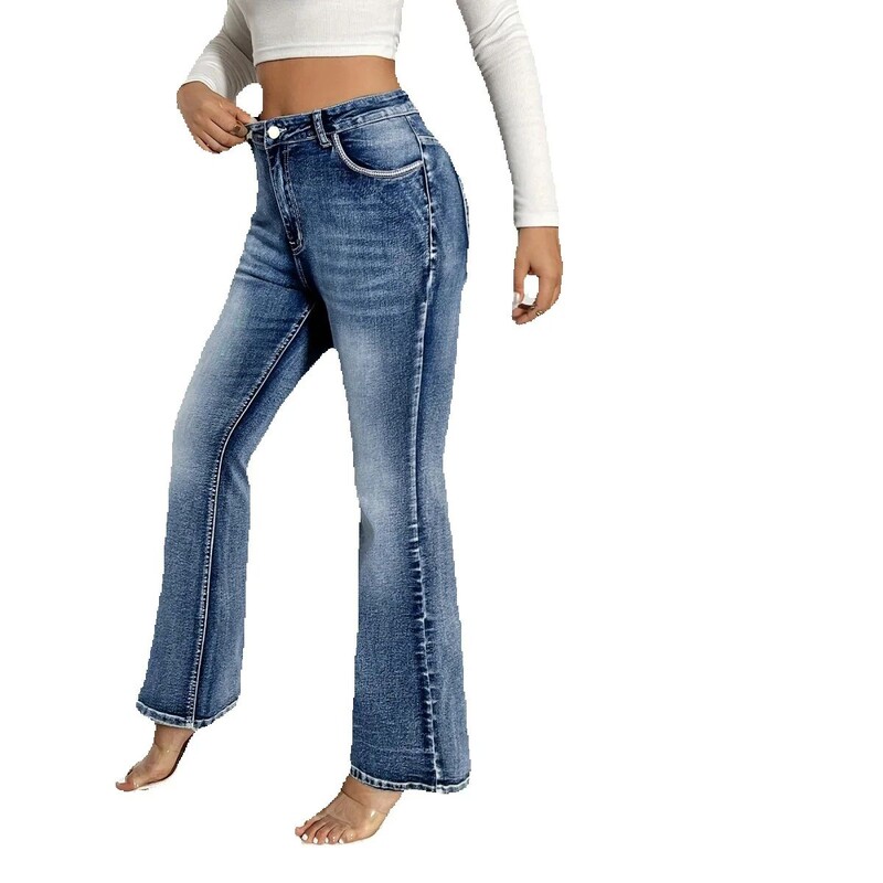 2024. gada ziema, jaunas sieviešu kabatu izšūšanas zābaku piegriezuma džinsi Modes, elastīgas, plānas džinsu bikses, ikdienas bikses