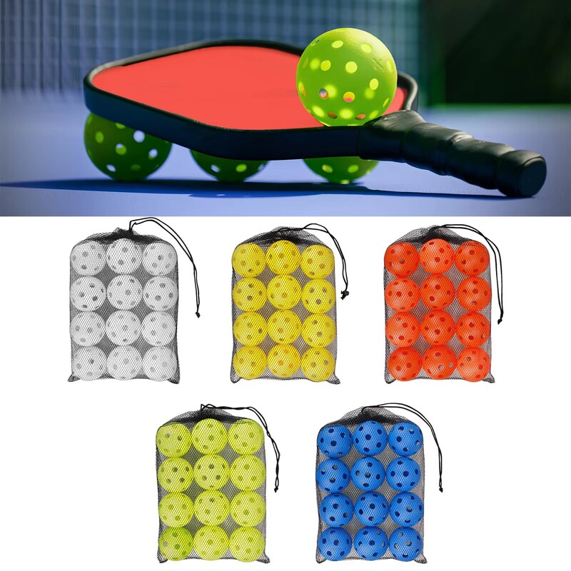 12 vnt Pickleball kamuoliai su 26 skylutėmis 72 mm labai elastingi, patvarūs tuščiaviduriai kamuoliukai, skirti profesionaliems pradedantiesiems skirtų patalpų treniruočių kamuoliams