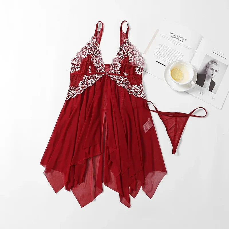 Nėriniai Seksualūs apatiniai Moteriški Naujosios Europos ir Jungtinių Amerikos Valstijų Sprogstamojo tinklelio linksma pižama Linksma apatinių trikotažinė suknelė