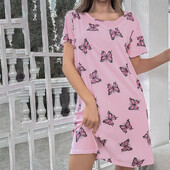 Γυναικείο νυχτικό Καλοκαιρινό κοντομάνικο πουκάμισο ύπνου μπλουζάκι με στρογγυλή λαιμόκοψη Φόρεμα μαλακά νυχτικά ρούχα για το σπίτι Πυζάμες και σαλονάκια