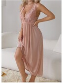 Seksīga pidžamas garais naktskrekls mājas valkāšanai moderna mežģīņu kleita sievietēm Deep V guļamveļa Šifona naktskrekls kāzu nakts apģērbs