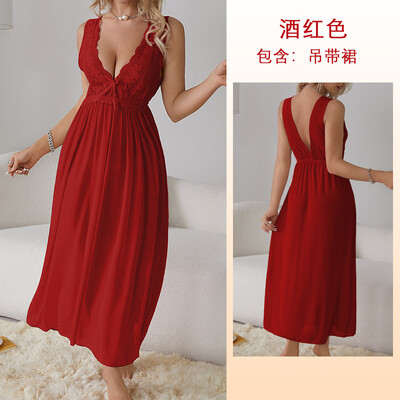 Seksīga pidžamas garais naktskrekls mājas valkāšanai moderna mežģīņu kleita sievietēm Deep V guļamveļa Šifona naktskrekls kāzu nakts apģērbs