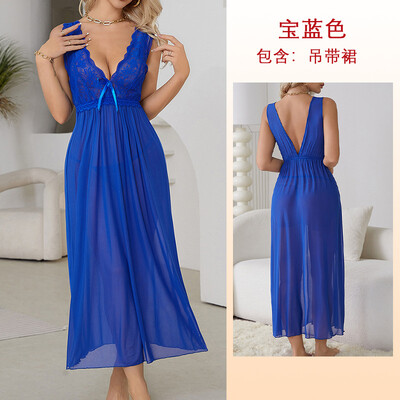 Seksīga pidžamas garais naktskrekls mājas valkāšanai moderna mežģīņu kleita sievietēm Deep V guļamveļa Šifona naktskrekls kāzu nakts apģērbs