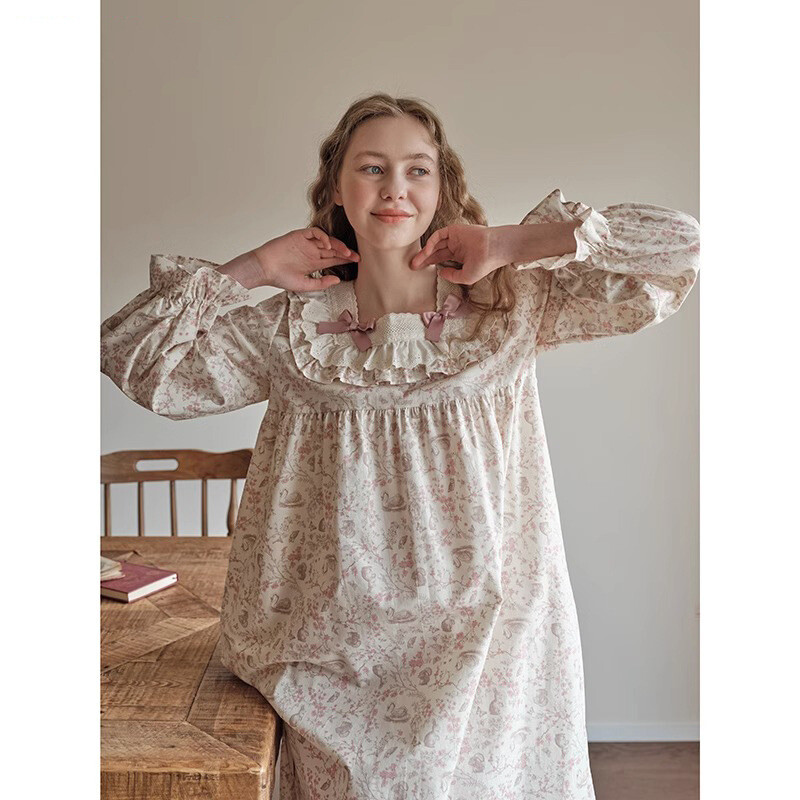 Nauji pavasario ir rudens moteriški naktiniai marškiniai Mieli, saldūs nėriniai, nėriniai, tingūs vėjai, studentai, užsienietiško stiliaus pižamos, namuose dėvimos suknelės