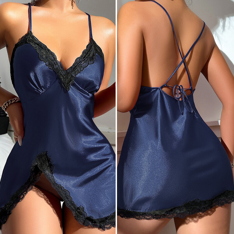 Seksikas seljataga mini-naiste öösärk pesu suvepesu magamisriided supper Öösärk valge satiinpits Kodukandmine puhkeriided