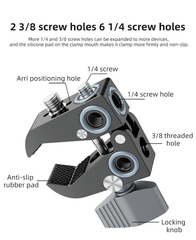 Super Clamp Crab Knaibles Clip Magic Arm Daudzfunkcionāla lodveida galva ar 1/4`` 3/8`` vītni GPS tālruņa LCD/DV monitoram LED video