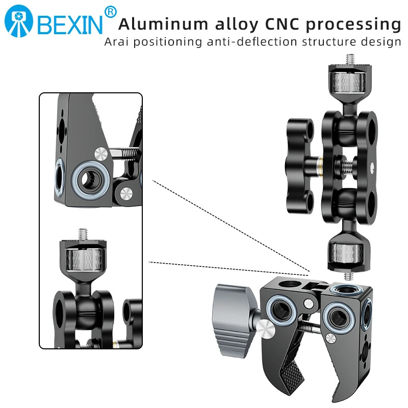 Super Clamp Crab Knaibles Clip Magic Arm Daudzfunkcionāla lodveida galva ar 1/4`` 3/8`` vītni GPS tālruņa LCD/DV monitoram LED video