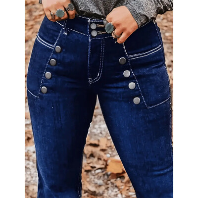 American Retro High Street Bootcut Jeans για γυναίκες, Ψηλόμεση Flare Εφαρμοσμένο καθημερινό παντελόνι, Διπλό T03