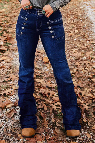 Amerikai retro High Street Bootcut női farmernadrág, magas derekú, bújtatott alkalmi felsőruházati nadrág, duplasoros T03