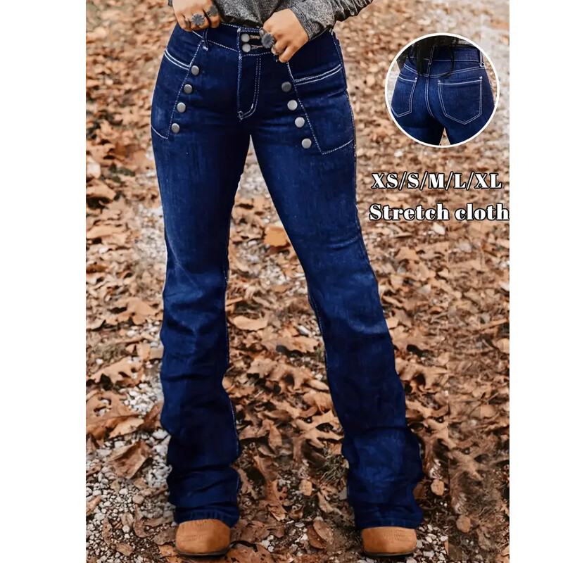 Amerikai retro High Street Bootcut női farmernadrág, magas derekú, bújtatott alkalmi felsőruházati nadrág, duplasoros T03