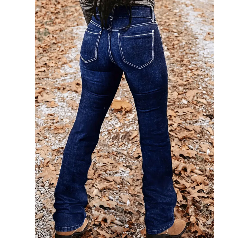 Amerikai retro High Street Bootcut női farmernadrág, magas derekú, bújtatott alkalmi felsőruházati nadrág, duplasoros T03