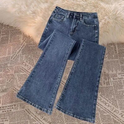 Madingi ploni džinsai su aukštu juosmeniu Moteriškos plonos šviesios džinsinės kelnės su mažu plotu rudeniui/žiemai