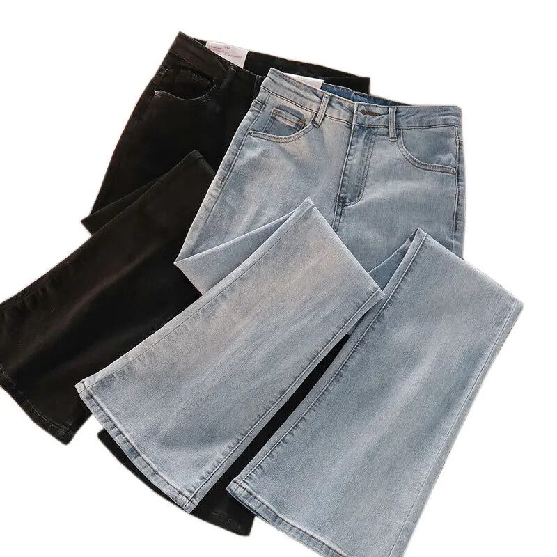 Madingi ploni džinsai su aukštu juosmeniu Moteriškos plonos šviesios džinsinės kelnės su mažu plotu rudeniui/žiemai