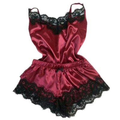 Divatos hálóruha, csipke díszítés, szatén Cami felső pizsamagarnitúra szexi dögös erotikus otthoni viselet Női pizsama Női hálóruha, ujjatlan pánt