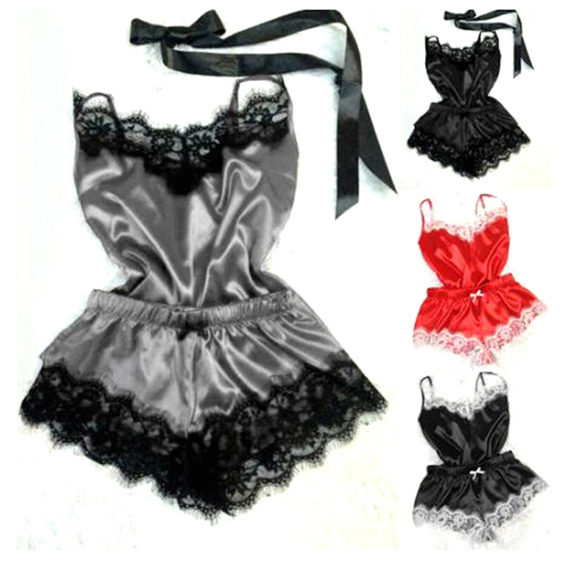 Divatos hálóruha, csipke díszítés, szatén Cami felső pizsamagarnitúra szexi dögös erotikus otthoni viselet Női pizsama Női hálóruha, ujjatlan pánt