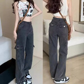 Άνοιξη Φθινοπωρινό Vibe Loose-Fit Denim Cargo Παντελόνι Γυναικείο Casual ίσιο παντελόνι με πολλές τσέπες Vintage Tr σε αμερικανικό στυλ