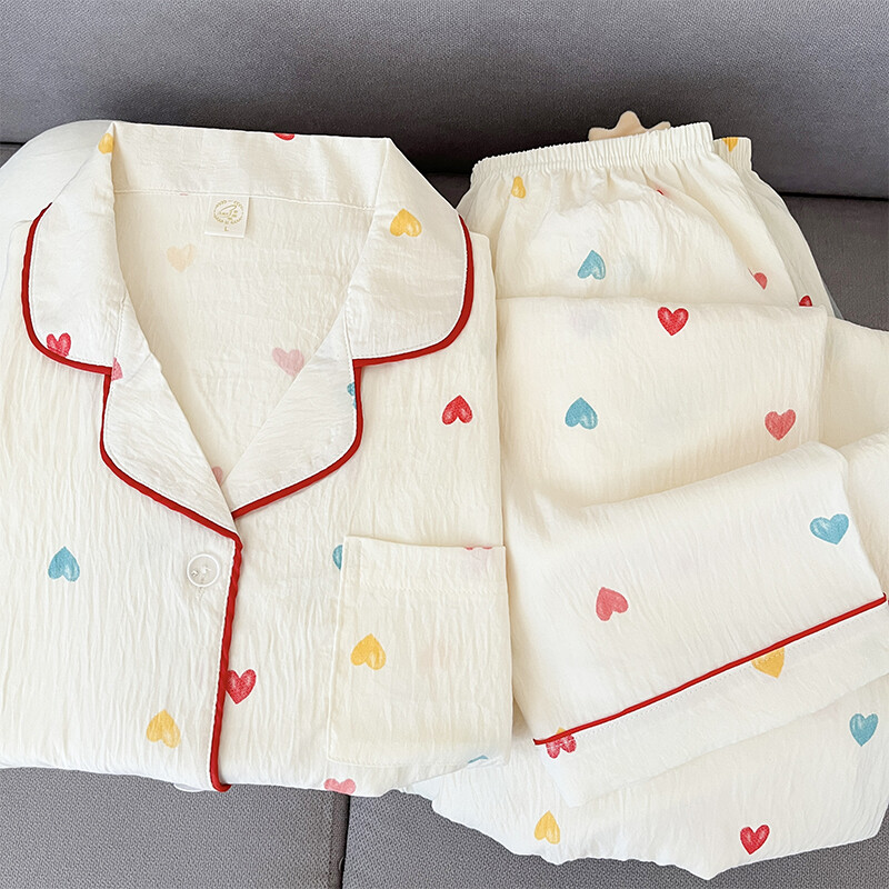 Prancūziškos estetinės mados moteriškų pižamų rinkinys Y2K spalvinga meilės spauda 2 dalių miegui Nauji laisvalaikio 2025 m. pavasario pižamos moterims